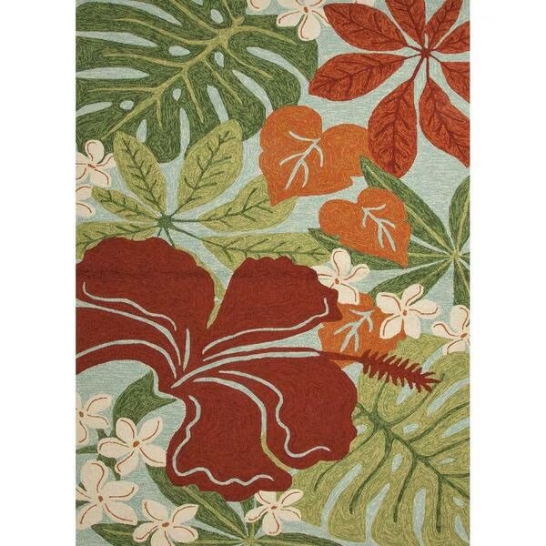 Coastal Lagoon Hooked Poly Luau Design Rectangle Rug, Surf Spray - 7 ft. 6 in. x 9 ft. 6 in., Jaipur Rugs, Mfr#: RUG122492